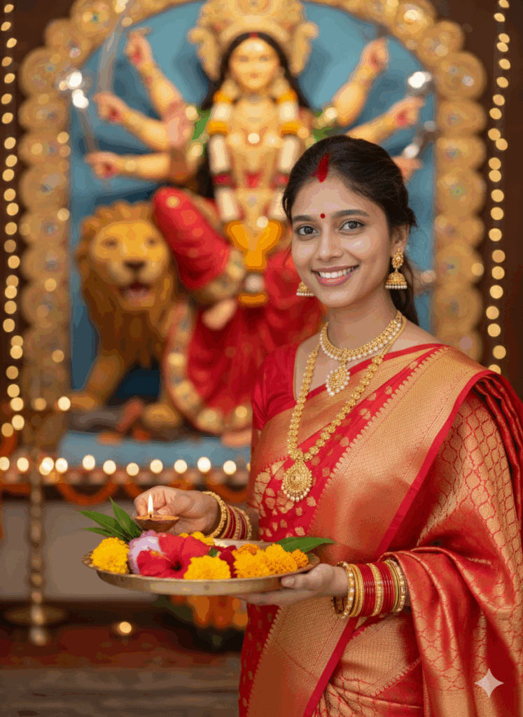 traditional saree during Durga Puja