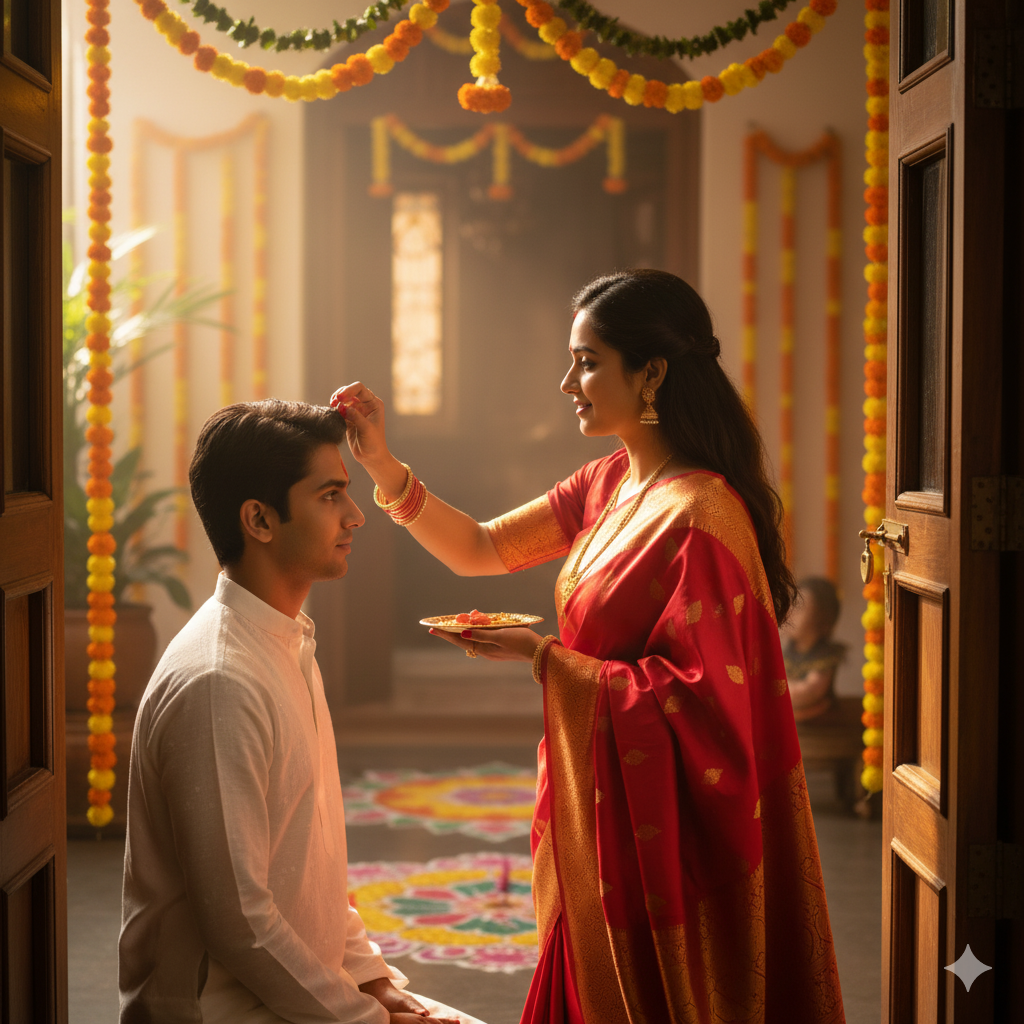 sister applying tilak