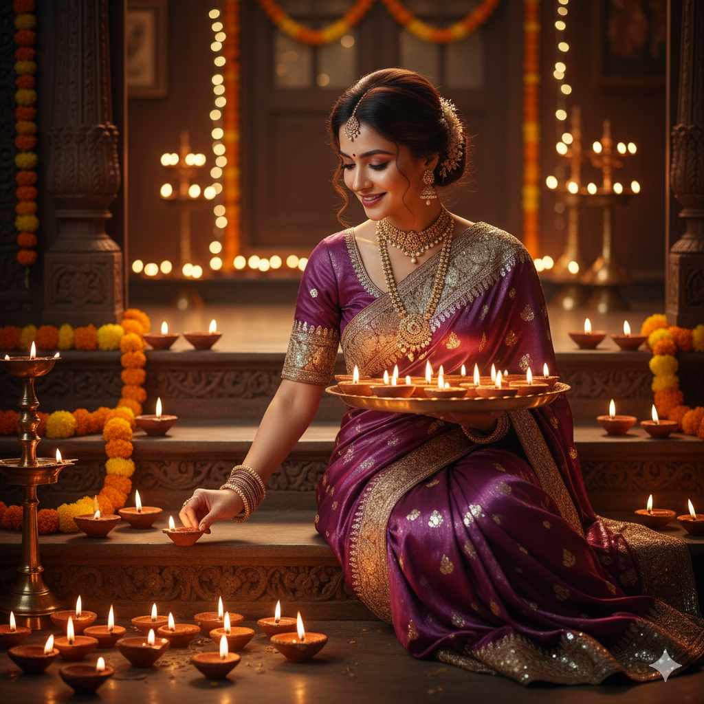 Indian woman celebrating Diwali